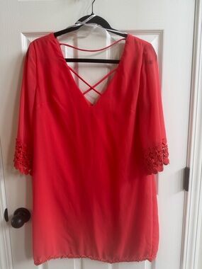 B Darlin Bright Coral Dress with Scallop Trim Sleeve 11/12